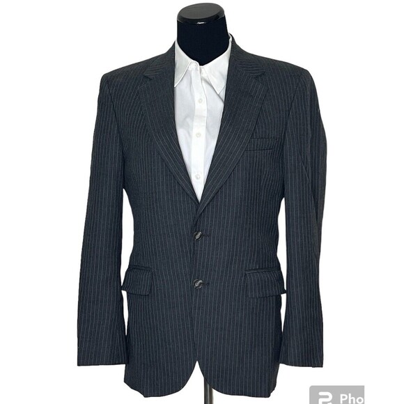 Men's Wool‎ Charcoal Gray Pinstriped Suit Jacket Kenneth Downs - Picture 2 of 10